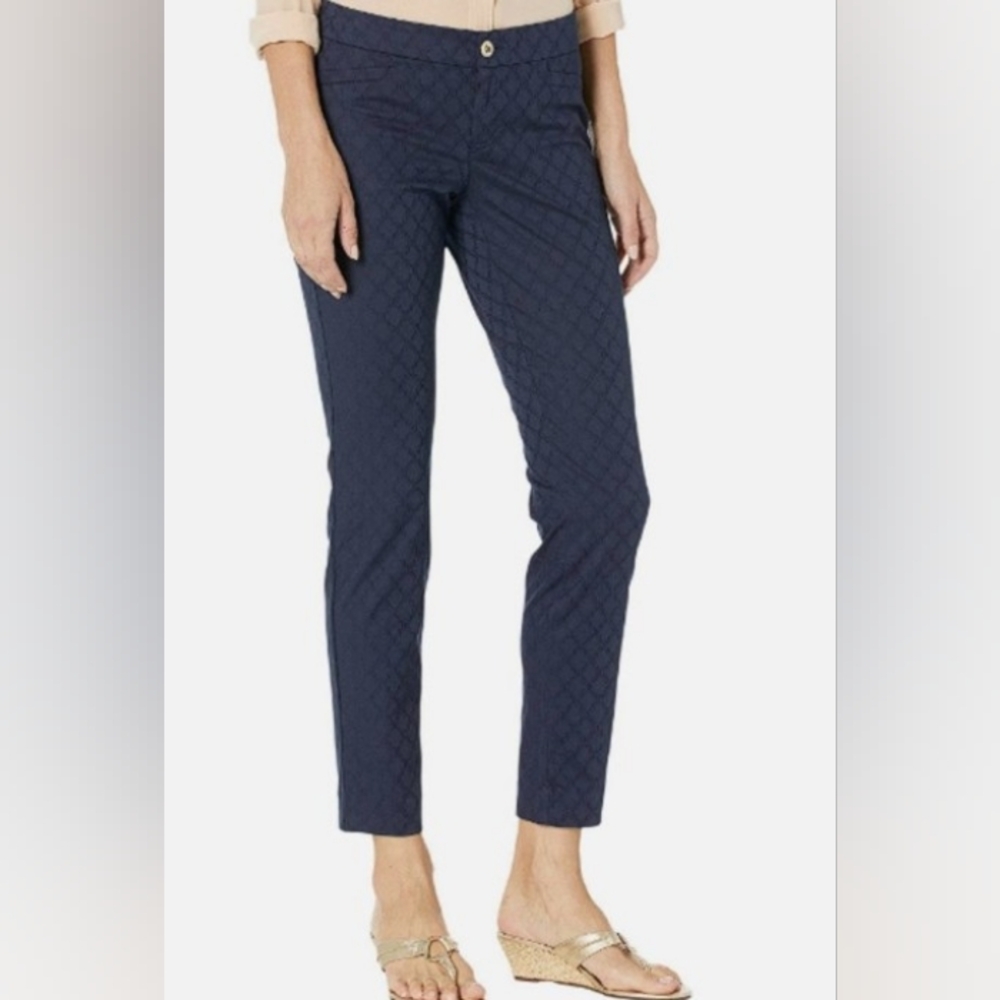LILLY  PULITZER Women Kelly Textured Ankle Pant Navy Blue Casual Sz 6